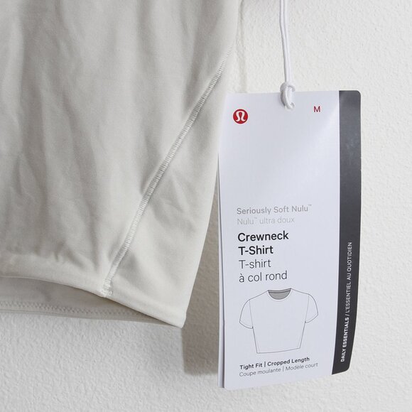 NWT Lululemon Wundermost Ultra-Soft Nulu Crewneck Cropped T-Shirt Bone Sz Medium - Picture 9 of 12